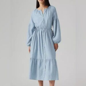 NWT Levi's Light Blue Button-Front Relaxed Fit Maxi Dress - Size Large